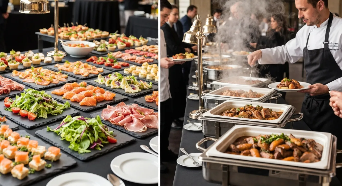 Buffet traiteur Paris, organisation buffet chaud froid, finger food chic, traiteur événementiel Île-de-France, plats mijotés traiteur, salades composées gastronomiques, service traiteur entreprise.